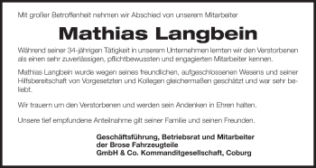 Anzeige von Mathias Langbein von MGO