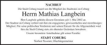 Anzeige von Mathias Langbein von MGO