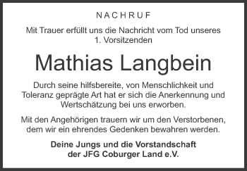 Anzeige von Mathias Langbein von MGO