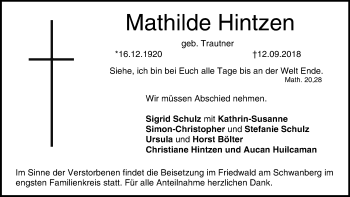 Anzeige von Mathilde Hintzen von MGO