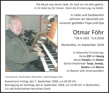 Anzeige von Otmar Föhr von MGO
