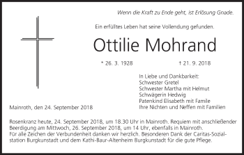 Anzeige von Ottilie Mohrand von MGO