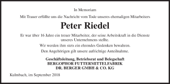 Anzeige von Peter Riedel von MGO
