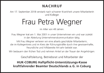 Anzeige von Petra Wegner von MGO
