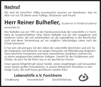 Anzeige von Reiner Bulheller von MGO