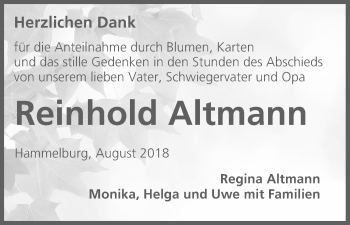 Anzeige von Reinhold Altmann von MGO