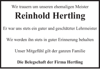 Anzeige von Reinhold Hertling von MGO