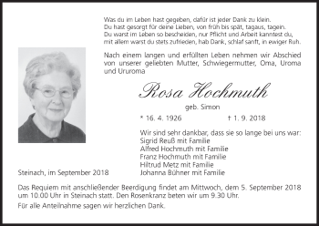 Anzeige von Rosa Hochmuth von MGO
