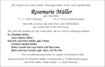 Anzeige von Rosemarie Müller von MGO