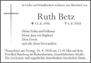 Anzeige von Ruth Betz von MGO