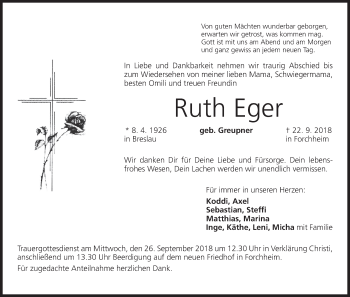 Anzeige von Ruth Eger von MGO