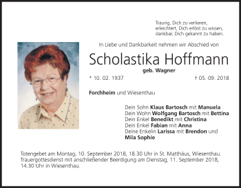 Anzeige von Scholastika Hoffmann von MGO