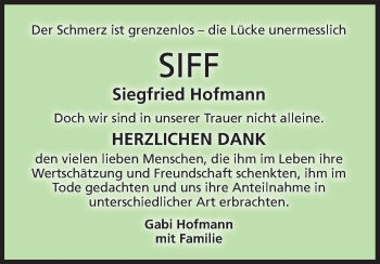 Anzeige von Siegfried Hofmann von MGO