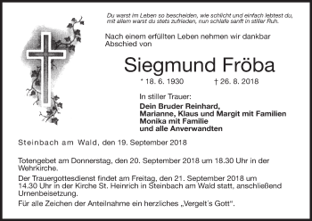 Anzeige von Siegmund Fröba von MGO