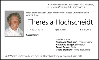 Anzeige von Theresia Hochscheidt von MGO