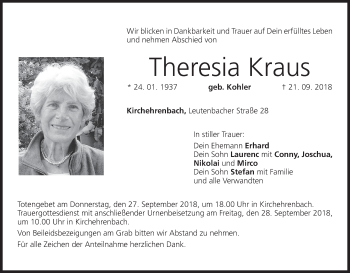 Anzeige von Theresia Kraus von MGO
