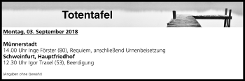 Anzeige von Totentafel vom 03.09.2018 von MGO