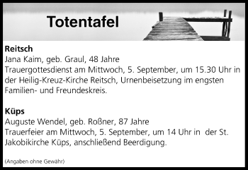 Anzeige von Totentafel vom 04.09.2018 von MGO