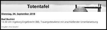 Anzeige von Totentafel vom 04.09.2018 von MGO
