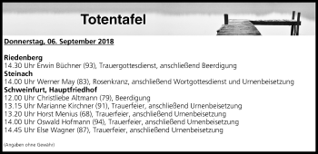 Anzeige von Totentafel vom 06.09.2018 von MGO
