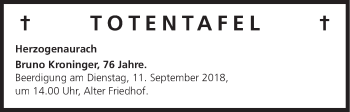 Anzeige von Totentafel vom 08.09.2018 von MGO