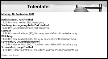 Anzeige von Totentafel vom 10.09.2018 von MGO