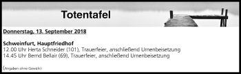 Anzeige von Totentafel vom 13.09.2018 von MGO