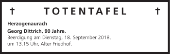 Anzeige von Totentafel vom 14.09.2018 von MGO