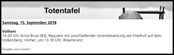 Anzeige von Totentafel vom 15.09.2018 von MGO