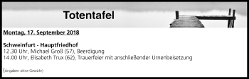 Anzeige von Totentafel vom 17.09.2018 von MGO