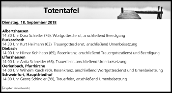 Anzeige von Totentafel vom 18.09.2018 von MGO