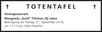 Anzeige von Totentafel vom 19.09.2018 von MGO