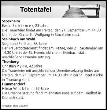 Anzeige von Totentafel vom 21.09.2018 von MGO