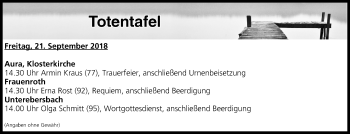 Anzeige von Totentafel vom 21.09.2018 von MGO