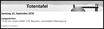 Anzeige von Totentafel vom 22.09.2018 von MGO
