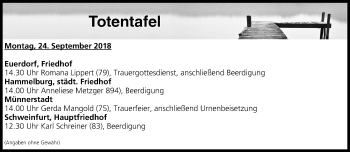 Anzeige von Totentafel vom 24.09.2018 von MGO