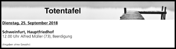Anzeige von Totentafel vom 25.09.2018 von MGO