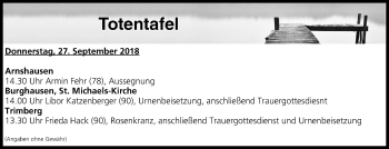 Anzeige von Totentafel vom 27.09.2018 von MGO