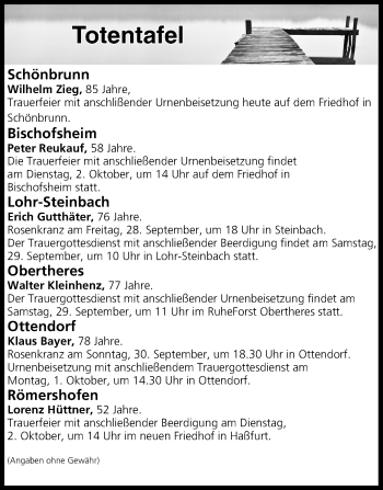 Anzeige von Totentafel vom 28.09.2018 von MGO