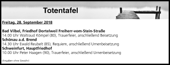 Anzeige von Totentafel vom 28.09.2018 von MGO