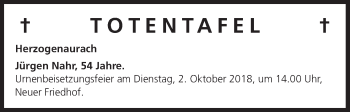 Anzeige von Totentafel vom 29.09.2018 von MGO