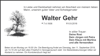 Anzeige von Walter Gehr von MGO