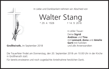 Anzeige von Walter Stang von MGO
