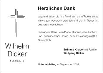 Anzeige von Wilhelm Dicker von MGO