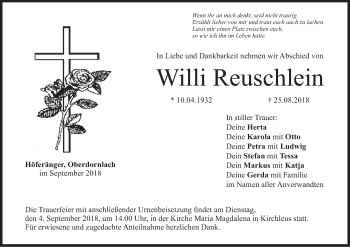 Anzeige von Willi Reuschlein von MGO