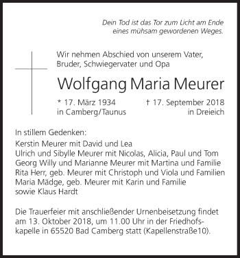 Anzeige von Wolfgang Maria Meurer von MGO