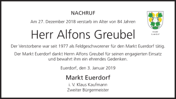 Anzeige von Alfons Greubel von MGO