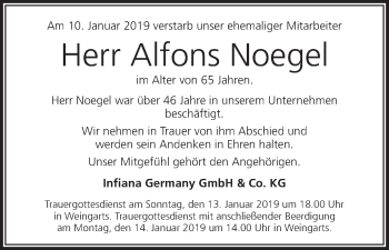 Anzeige von Alfons Noegel von MGO