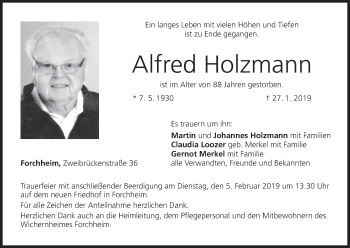 Anzeige von Alfred Holzmann von MGO