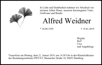Anzeige von Alfred Weidner von MGO